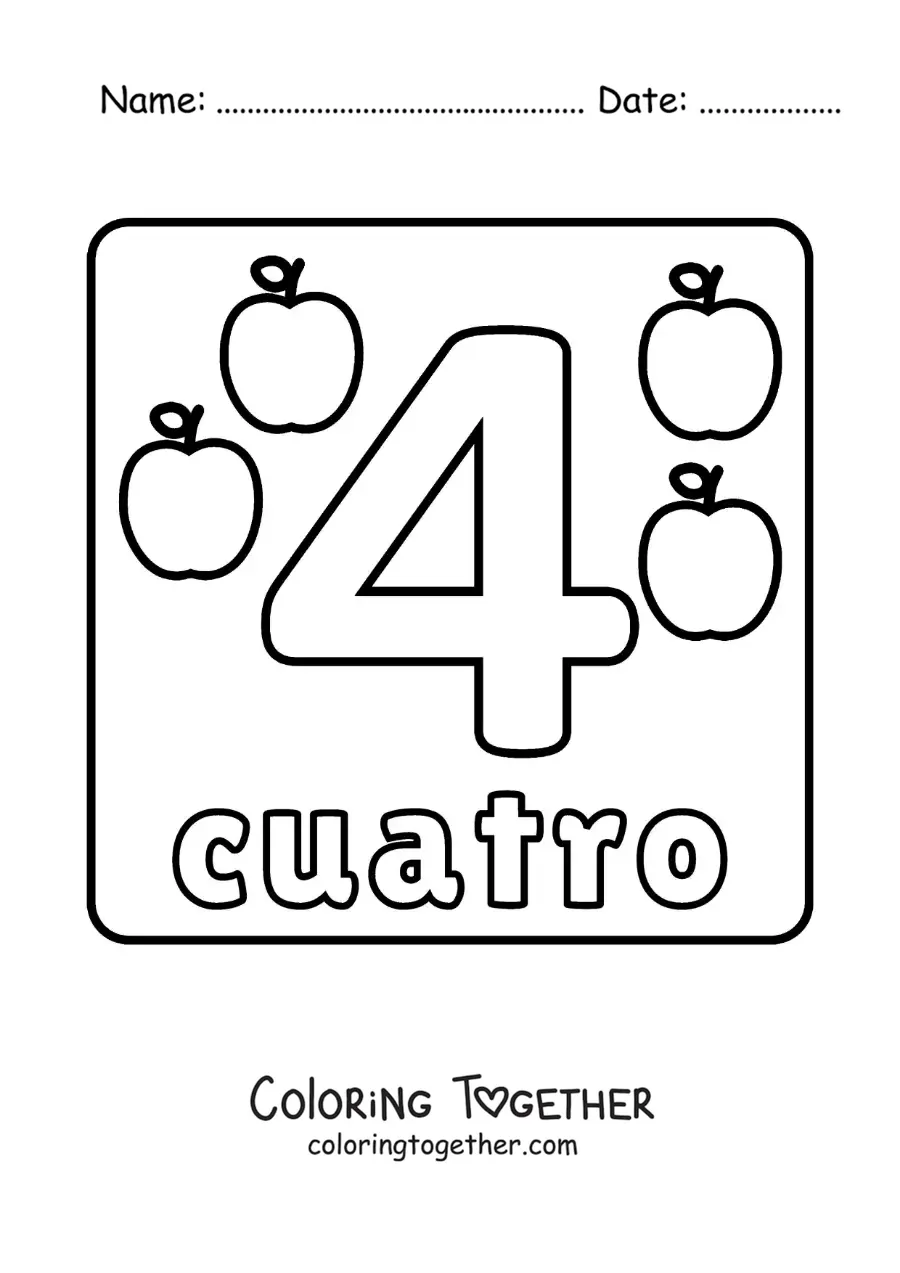 Coloring page of a big number 4 worksheet for kids