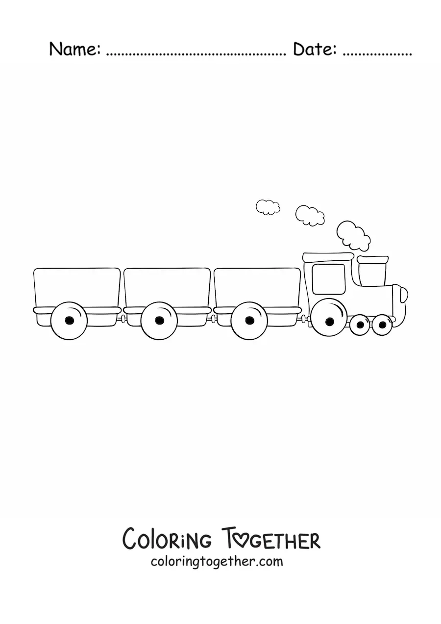 Coloring page of a steam train with three cars