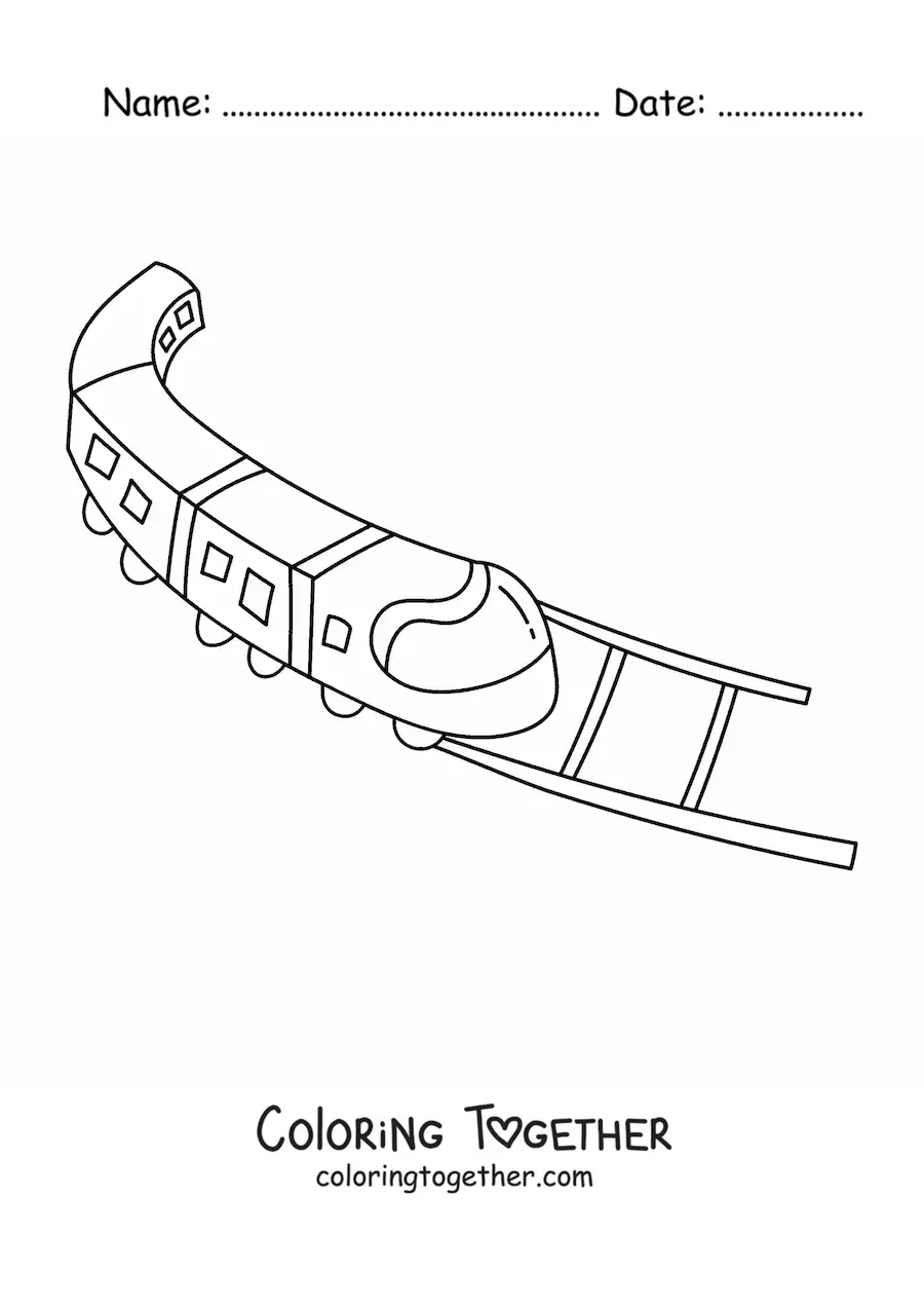 Coloring page of a modern train on rails