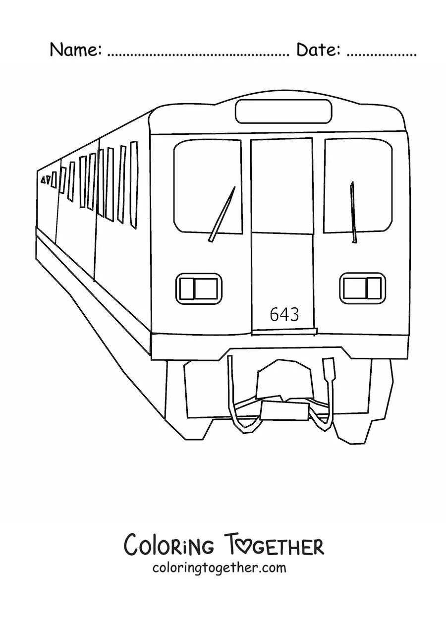 Coloring page of a subway train seen from the front