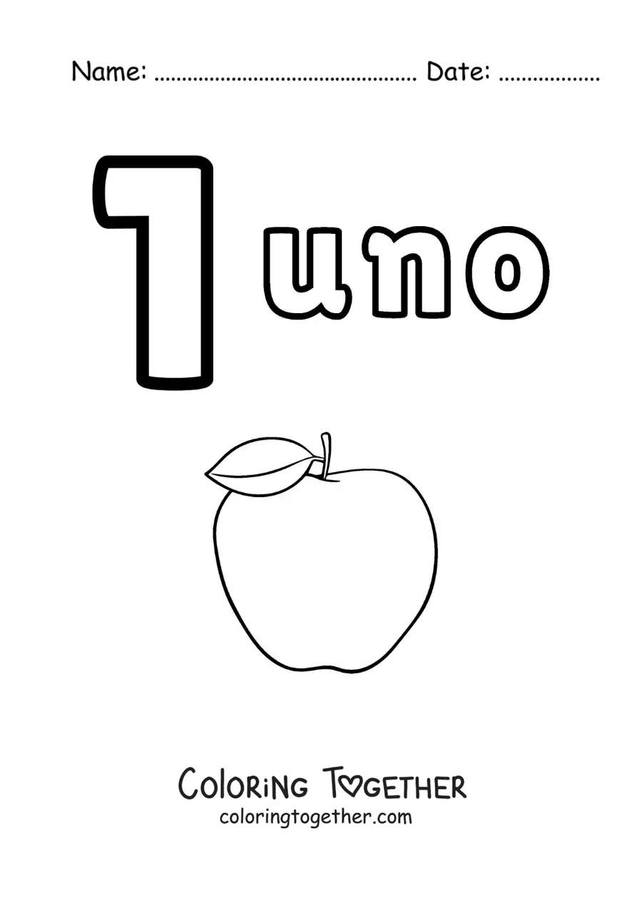 Coloring page of a number 1 worksheet to learn to count with fun drawings