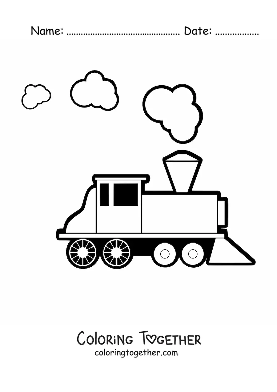 Coloring page of a locomotive with its lights on