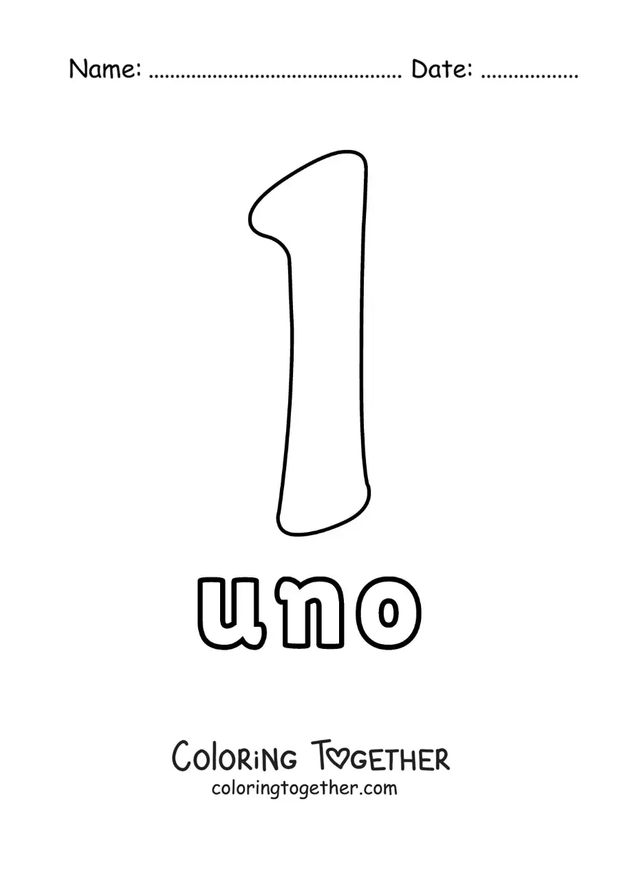 Coloring page of a number 1 worksheet to learn natural numbers