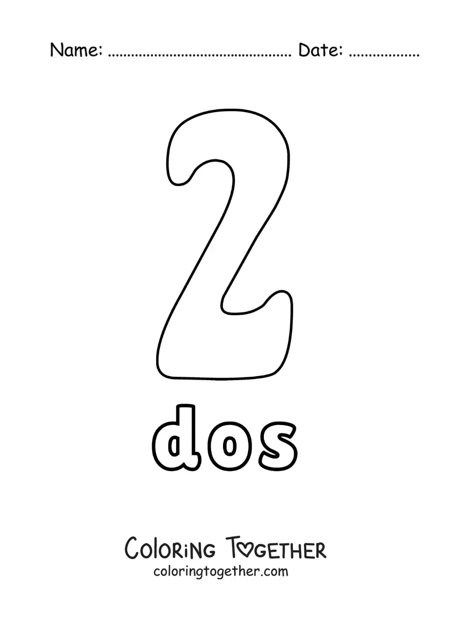 Coloring page of a number 2 worksheet to learn natural numbers