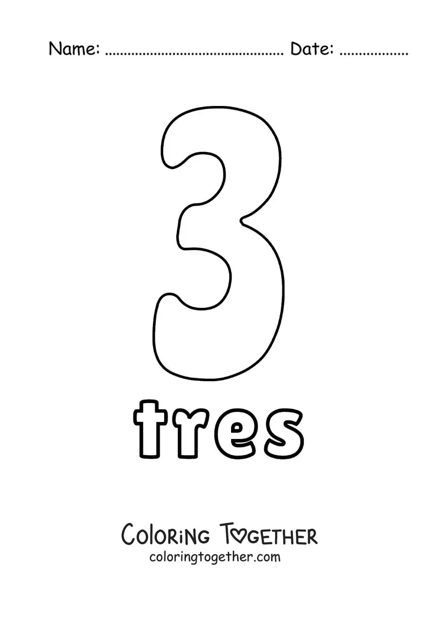 Coloring page of a number 3 worksheet to learn natural numbers
