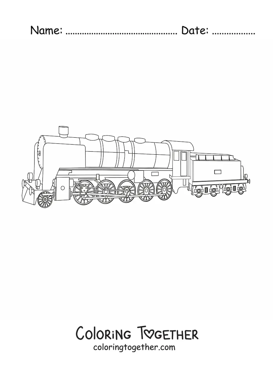 Coloring page of the side view of a train