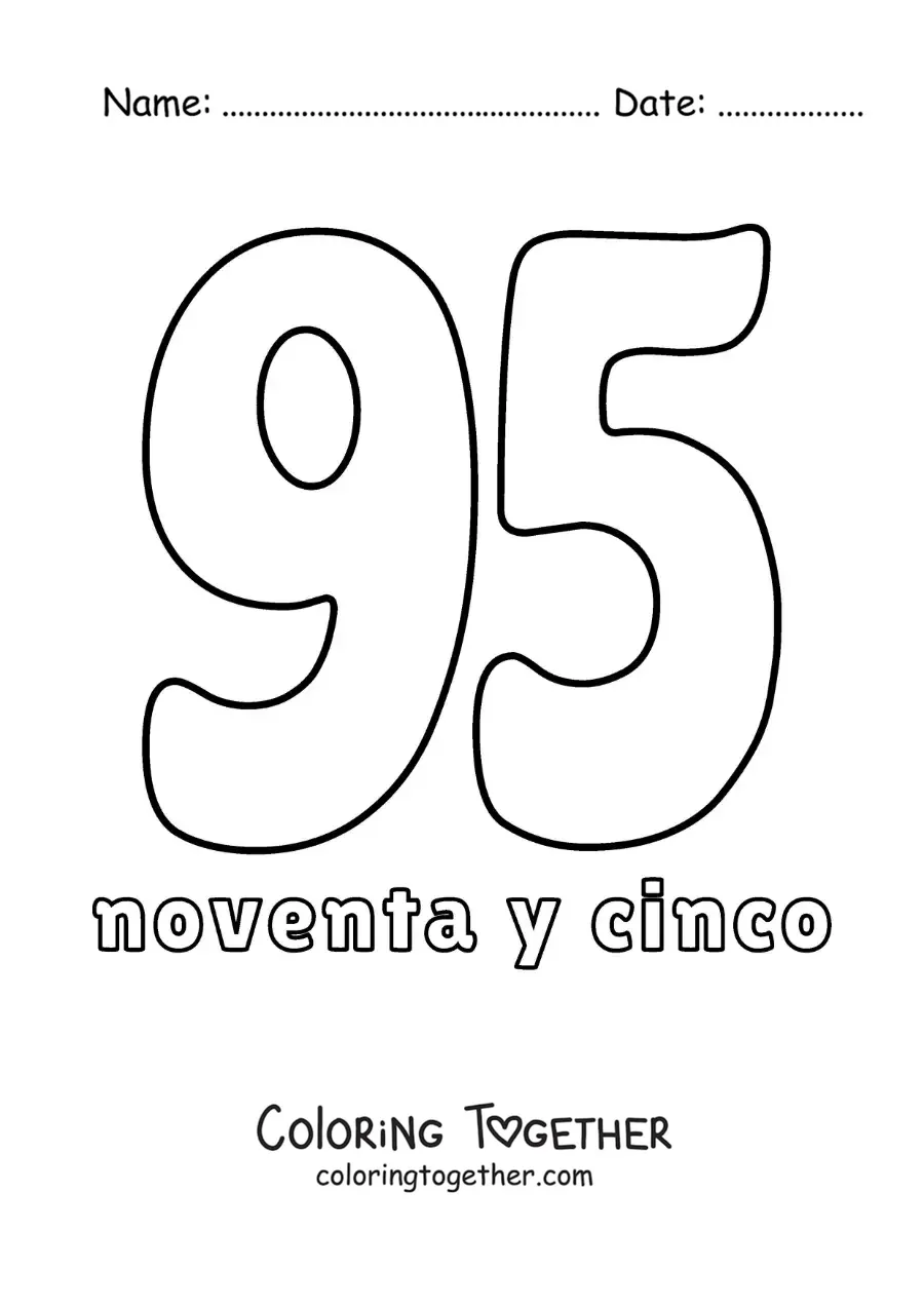 Coloring page of a flashcard of the number 95 to learn natural numbers
