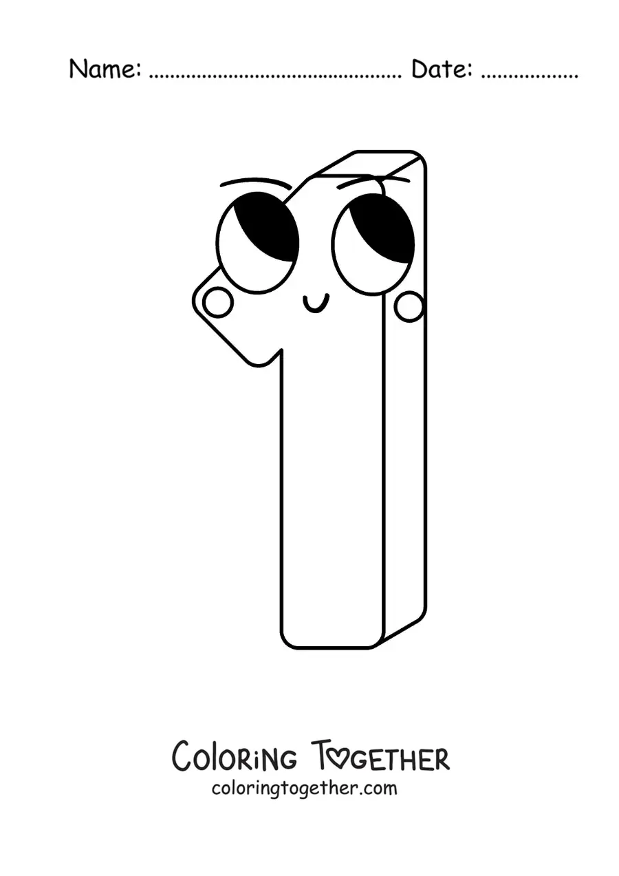Coloring page of the animated number 1 for children