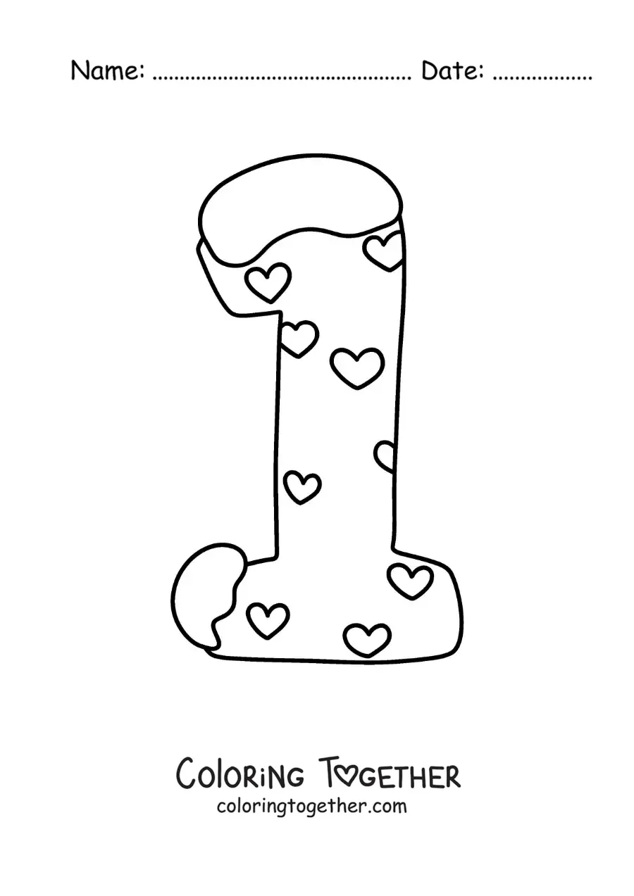 Coloring page of the decorated number 1 for kids