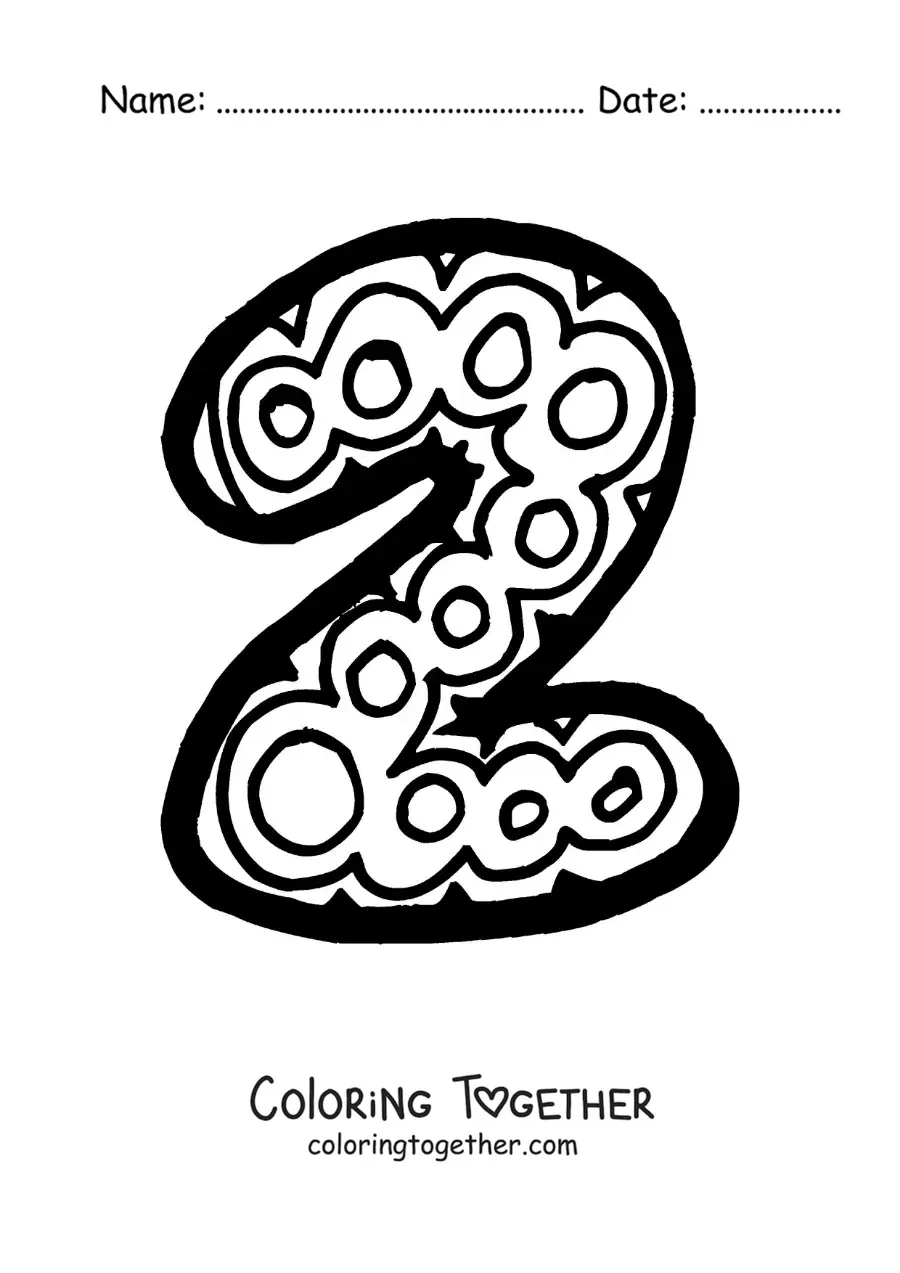Coloring page of the large number 2 for preschool kids