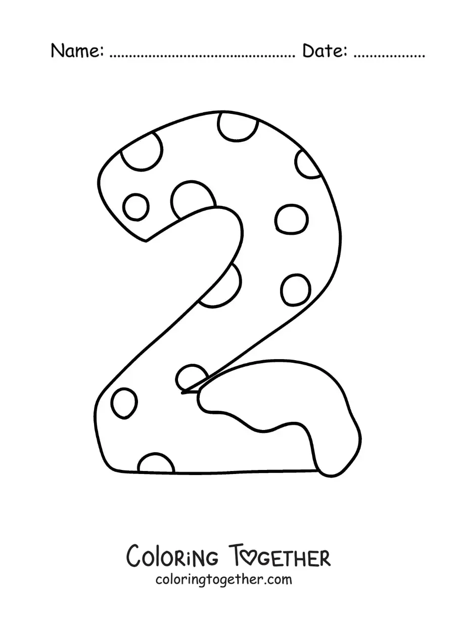 Coloring page of the decorated number 2 for kids