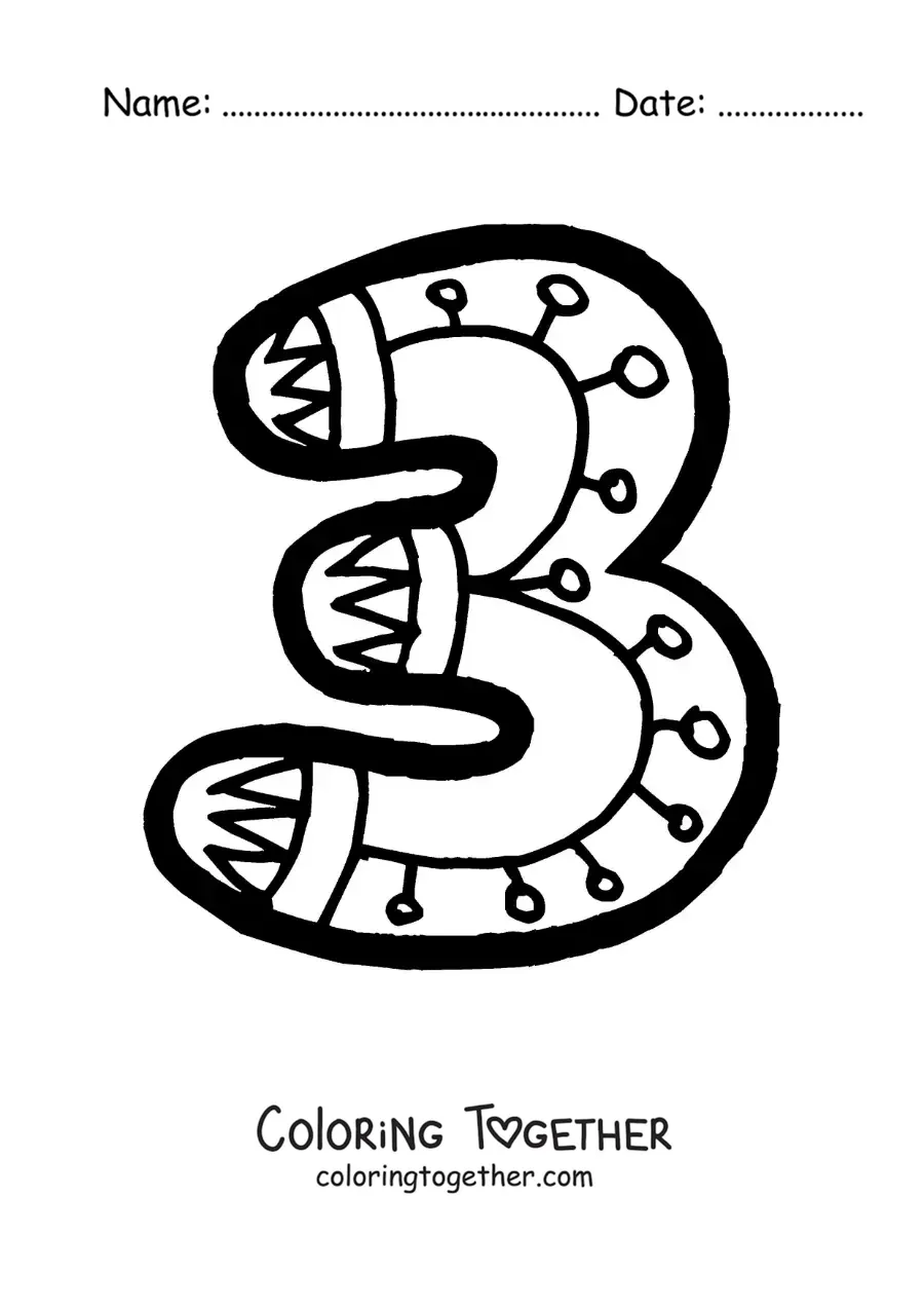 Coloring page of the large number 3 for preschool kids