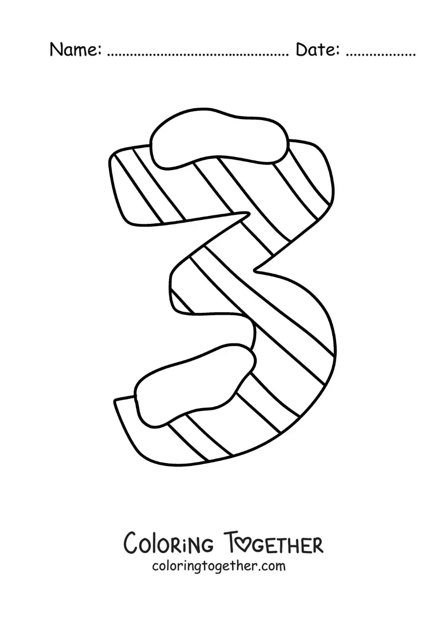 Coloring page of the decorated number 3 for kids