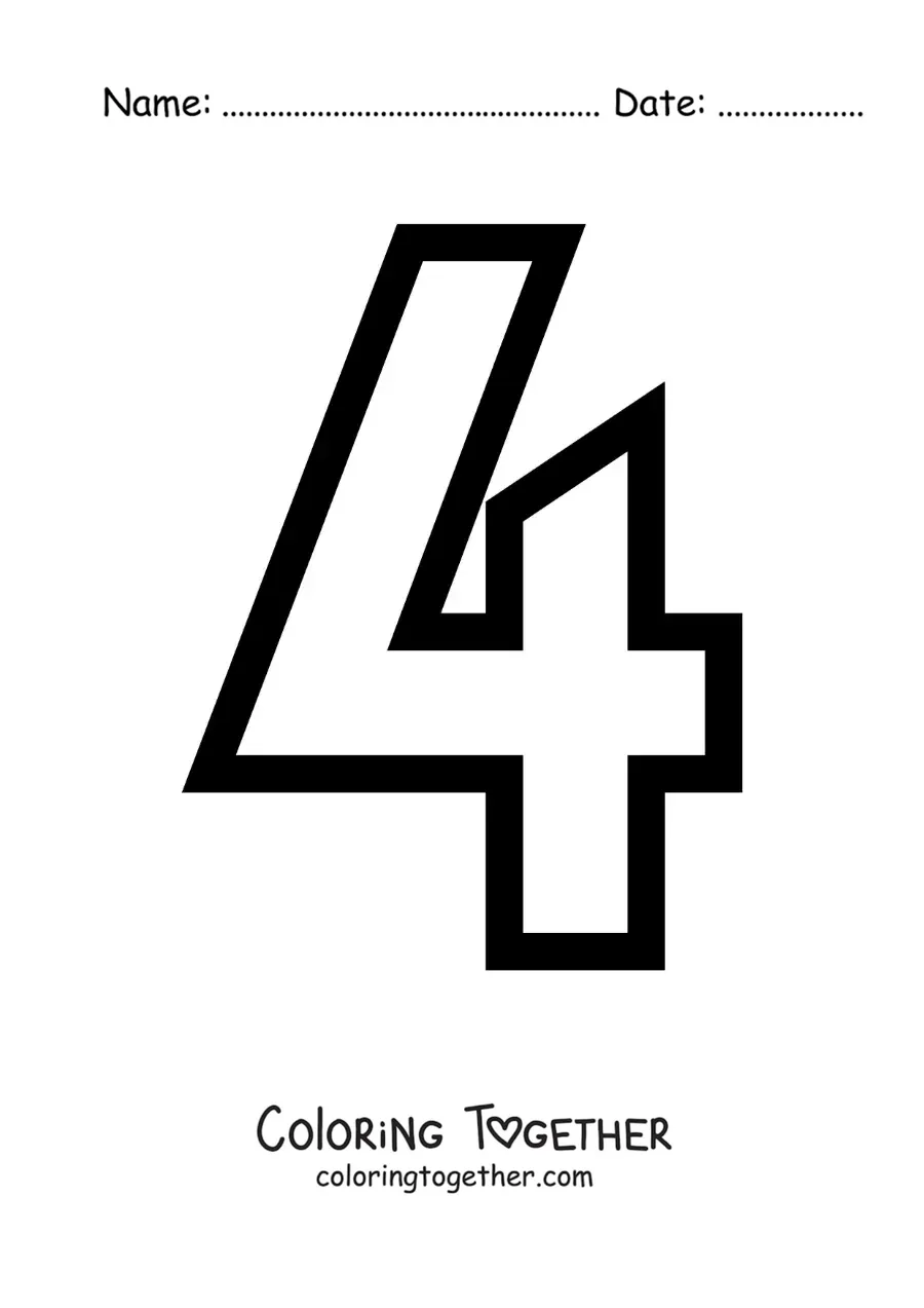 Coloring page of the large number 4