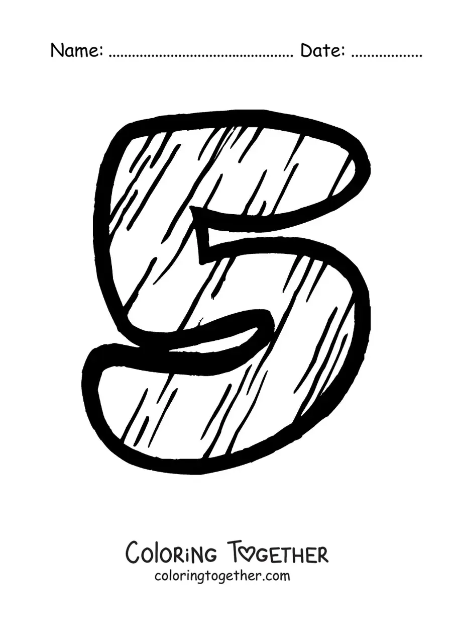 Coloring page of the large number 5 for preschool kids