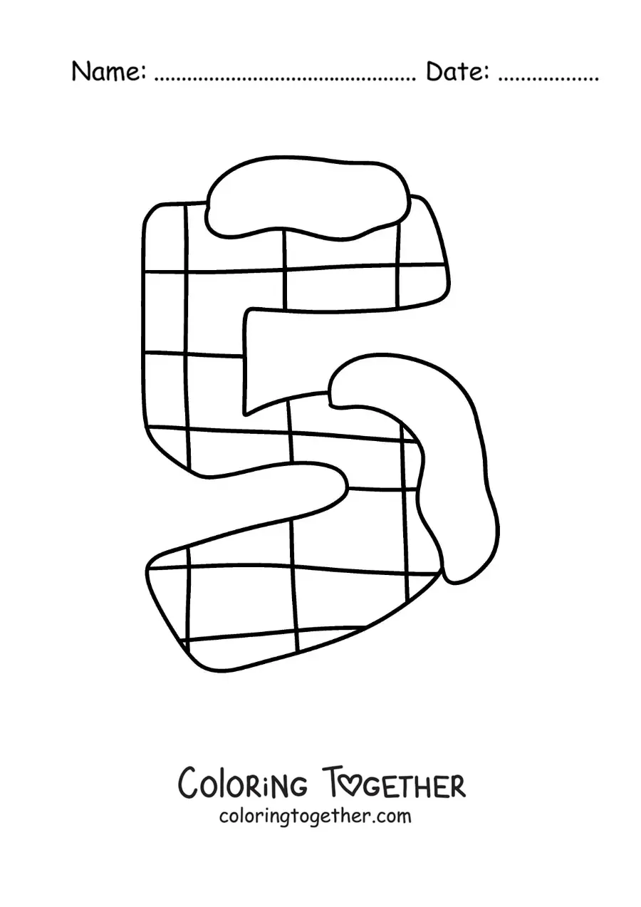 Coloring page of the decorated number 5 for kids