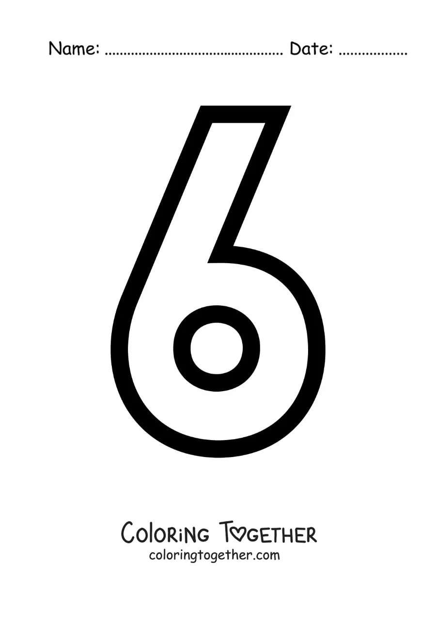 Coloring page of the large number 6