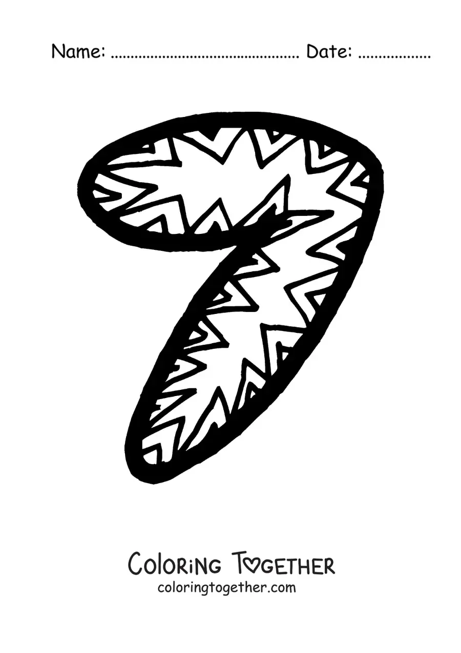 Coloring page of the large number 7 for preschool kids