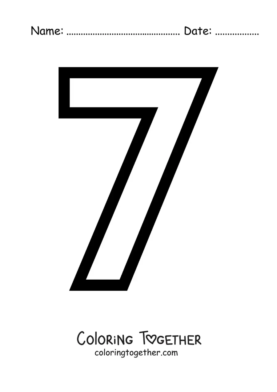 Coloring page of a large number 7
