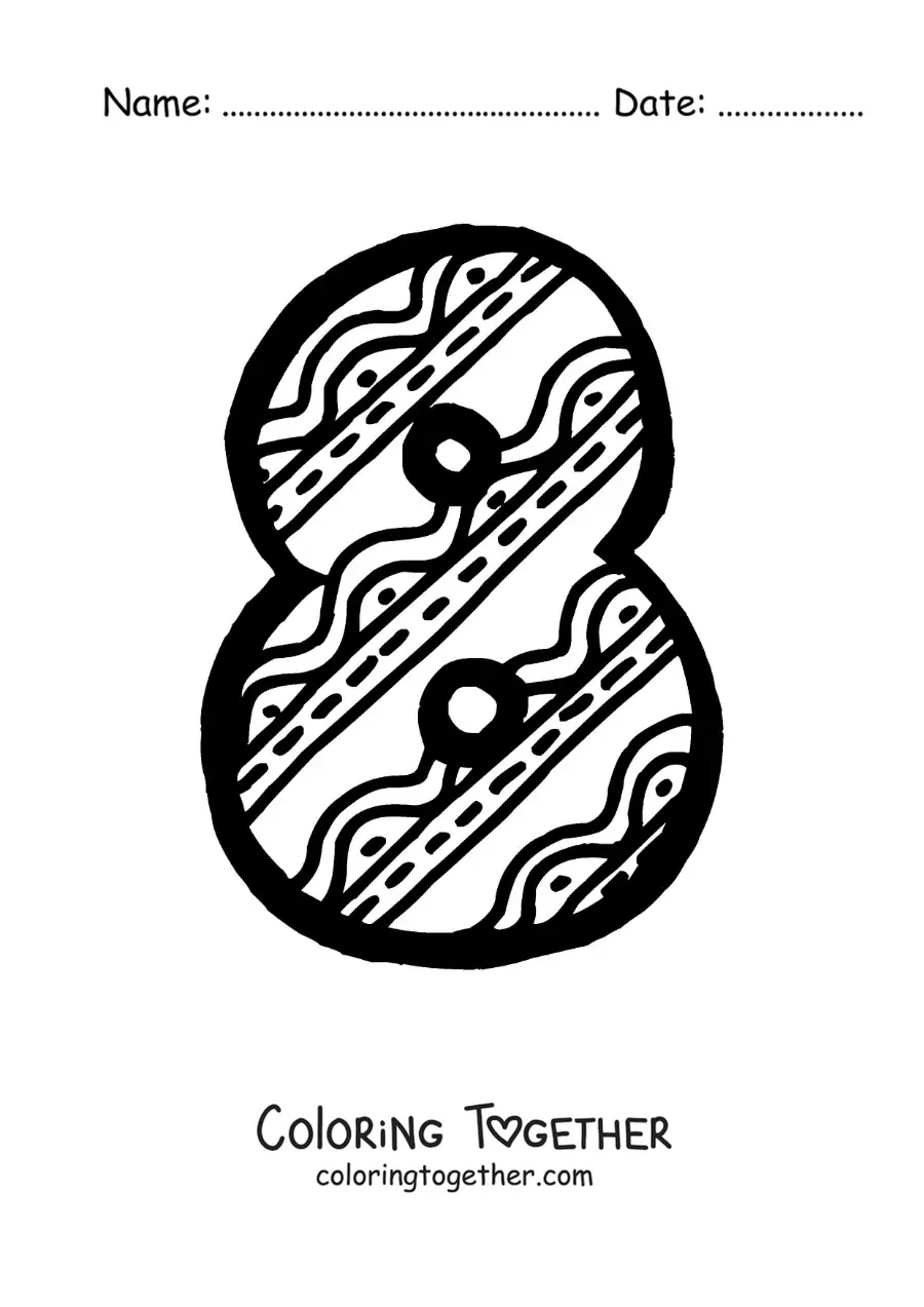 Coloring page of a large number 8 for preschool kids