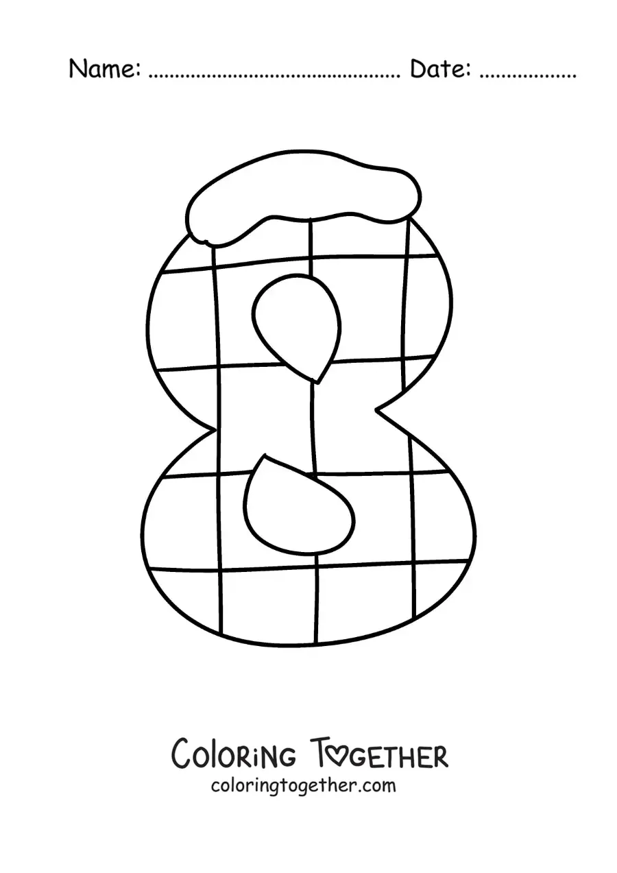 Coloring page of a decorated number 8 for kids
