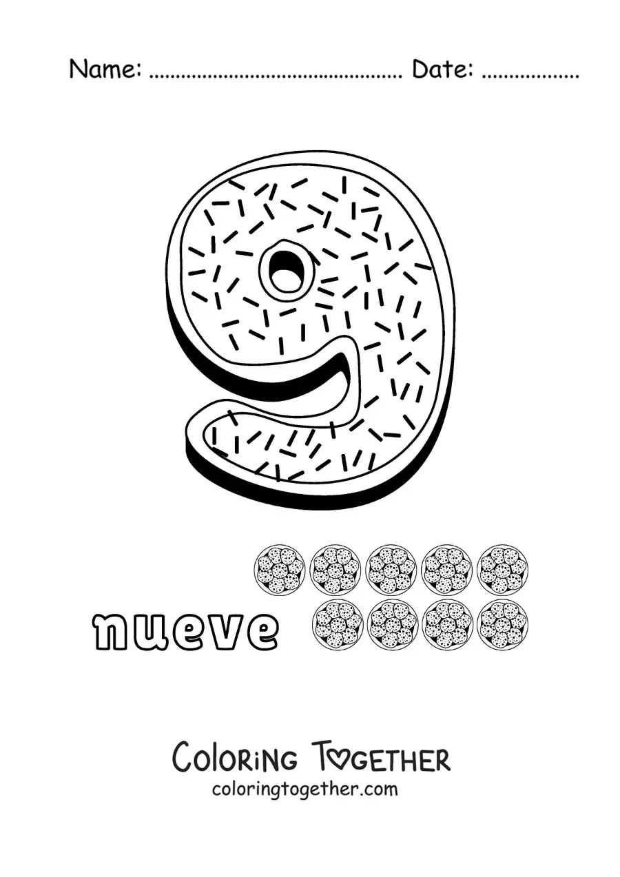 Coloring page of a large number 9 for preschool kids