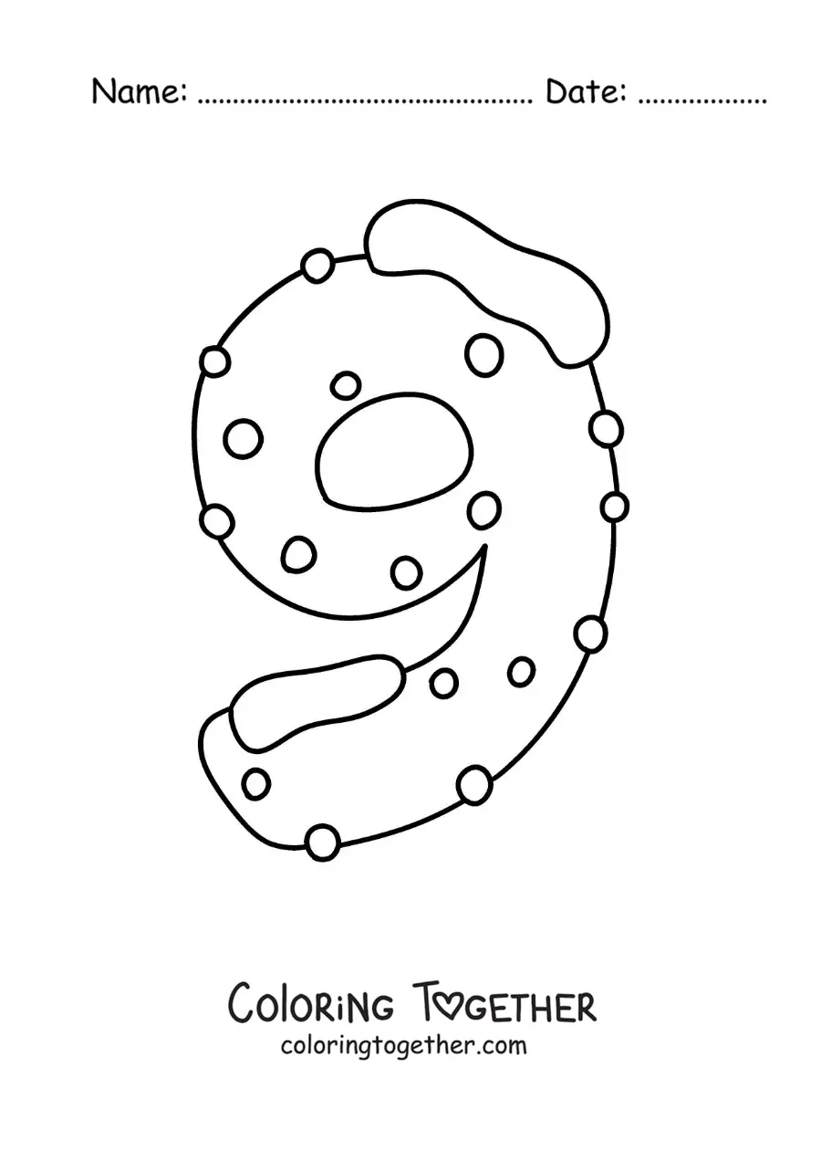 Coloring page of a decorated number 9 for kids