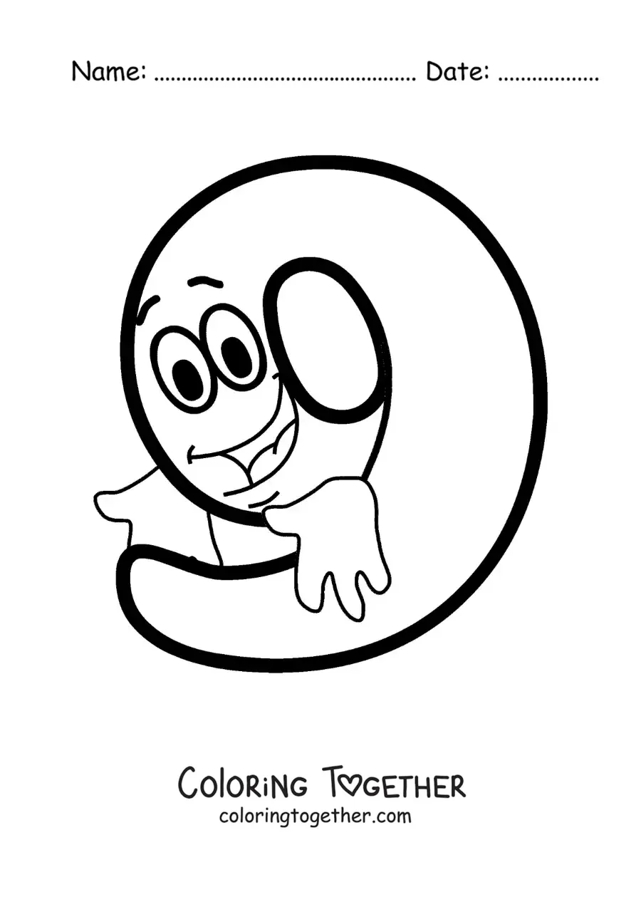 Coloring page of an animated number 9 dancing for kids