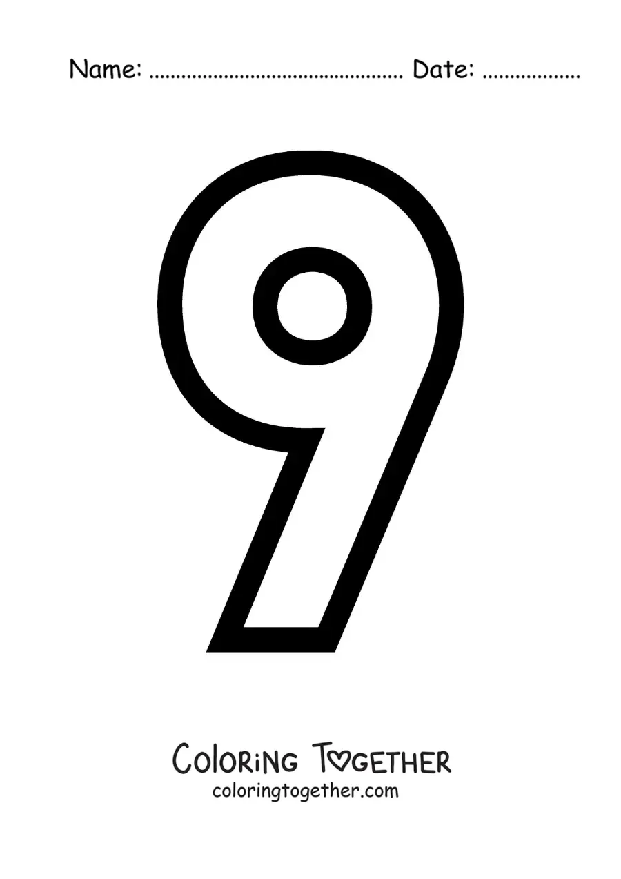 Coloring page of a large number 9