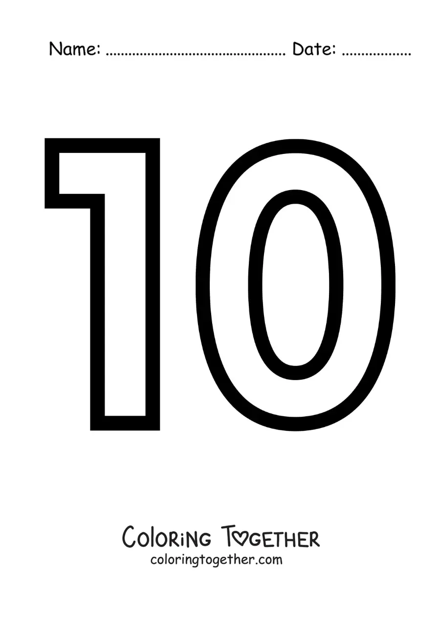 Coloring page of a large number 10
