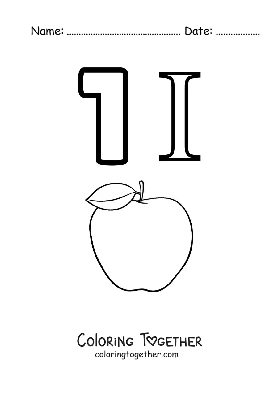 Coloring page of a card of the number 1 in Roman numerals with cartoons