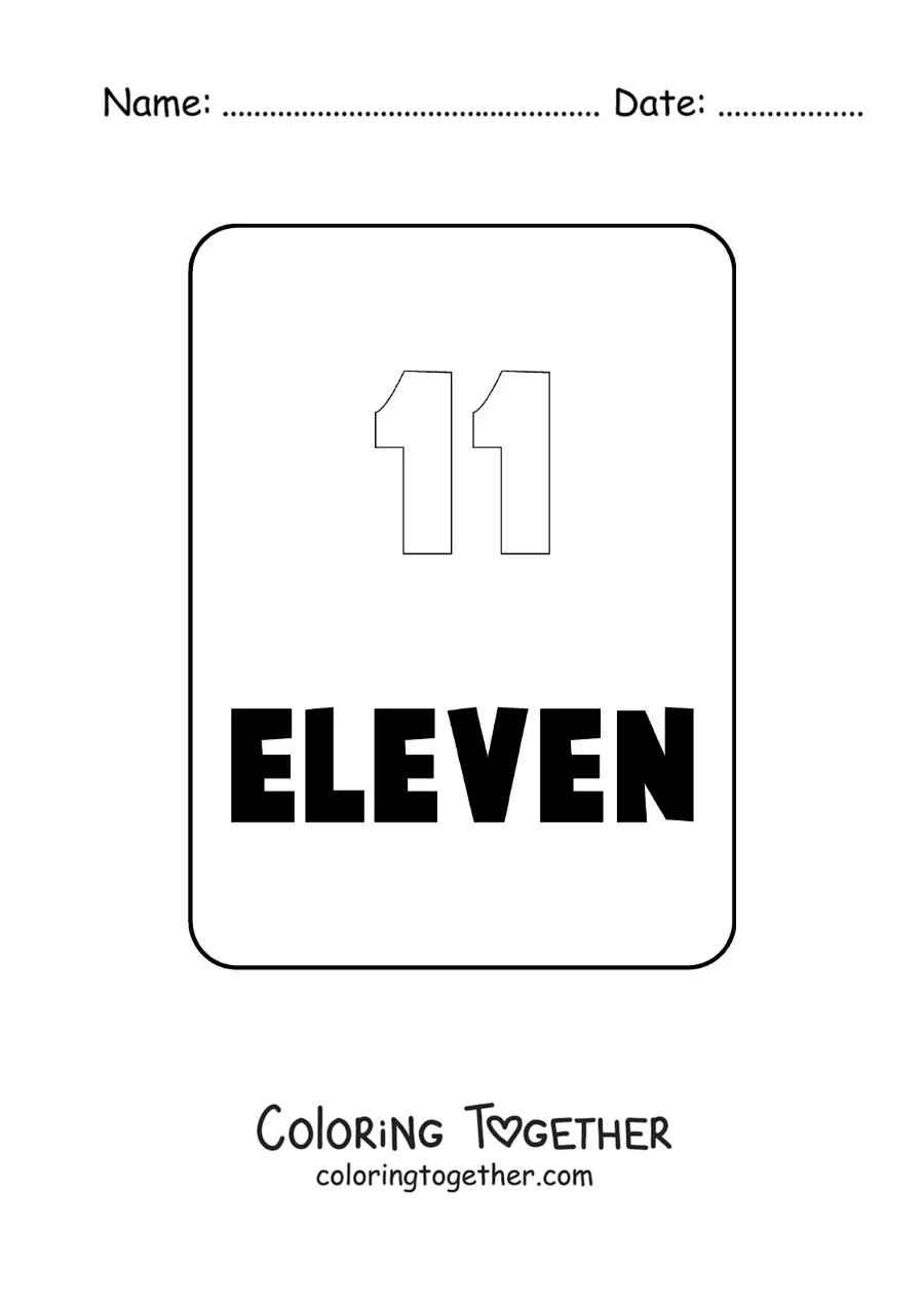 Coloring page of the number 11 in English