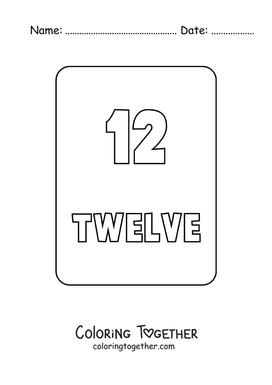 Coloring page of the number 12 in English