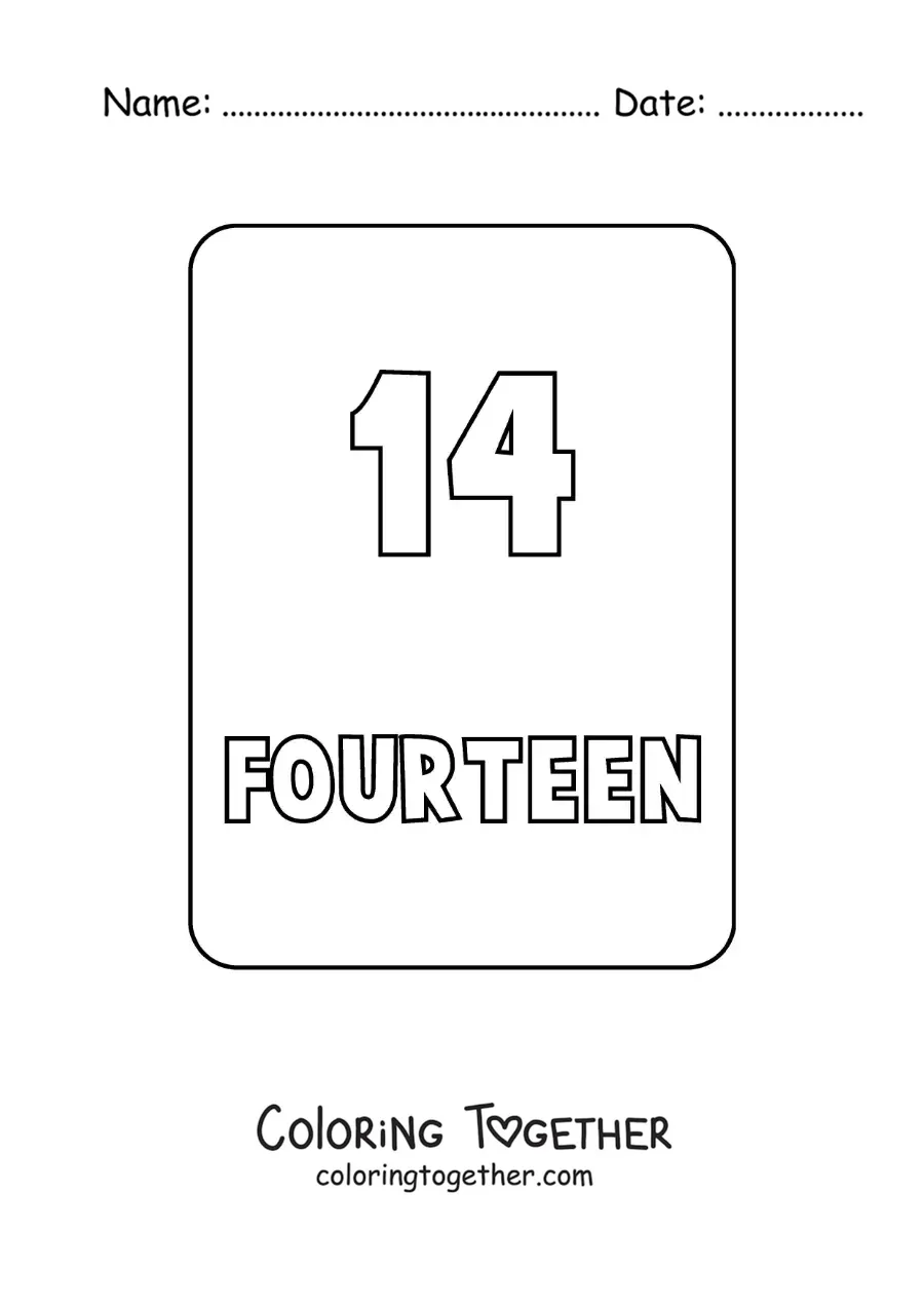 Coloring page of the number 14 in English