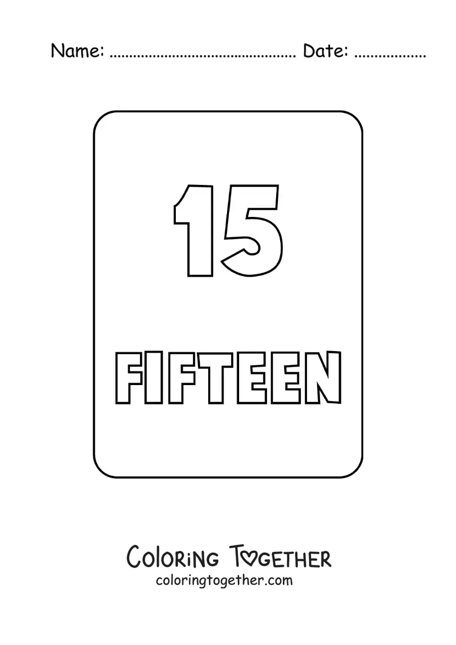Coloring page of the number 15 in English