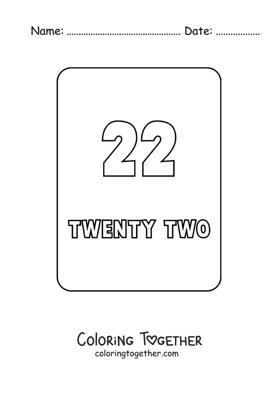 Coloring page of the number 22 in English