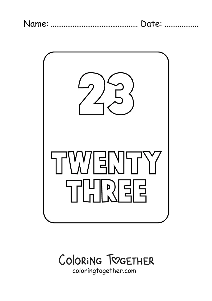Coloring page of the number 23 in English