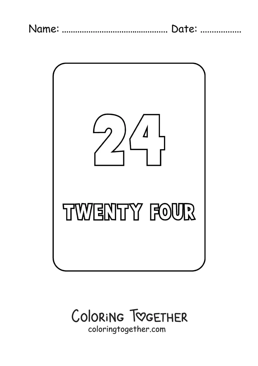 Coloring page of the number 24 in English