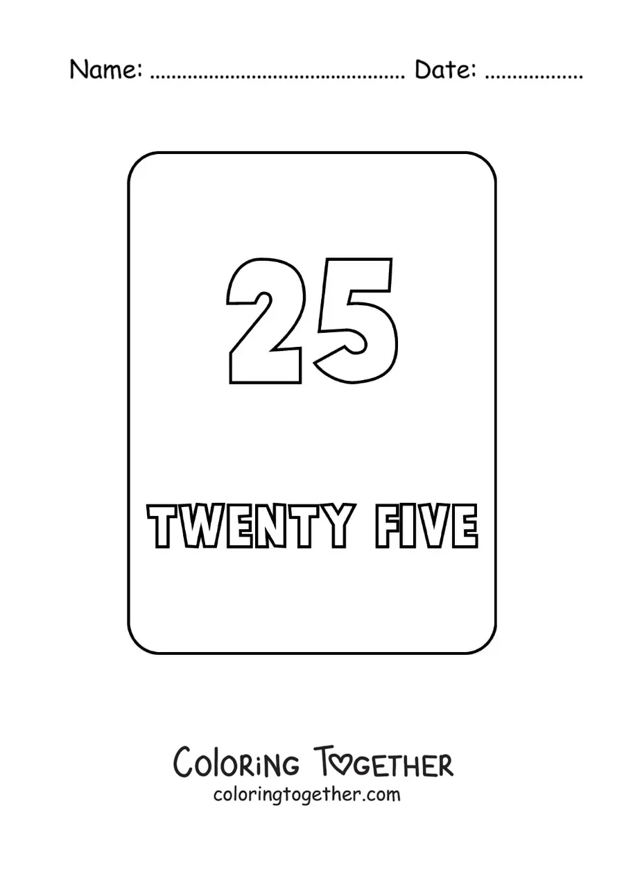 Coloring page of the number 25 in English
