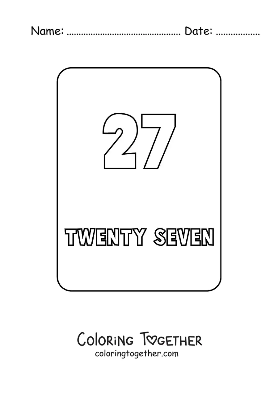 Coloring page of the number 27 in English