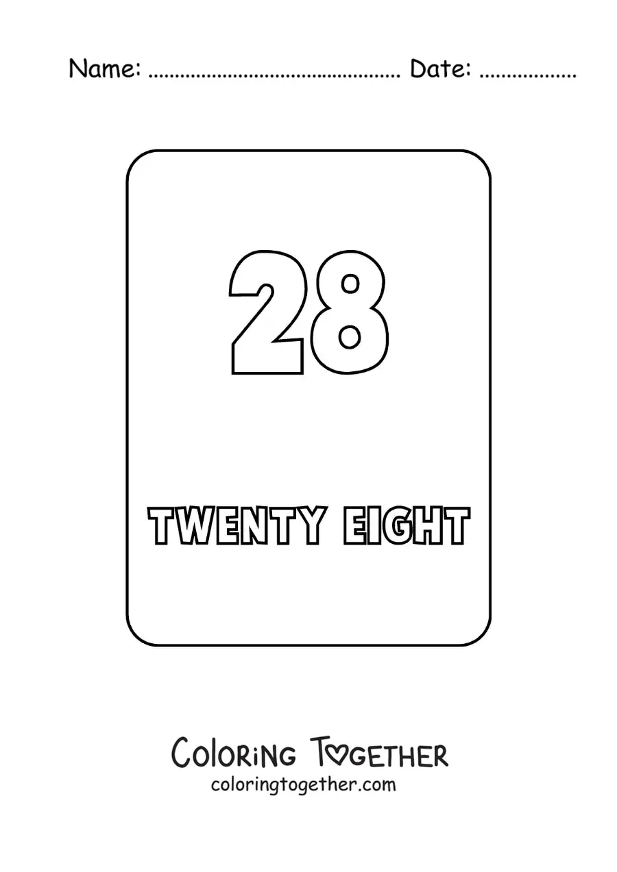 Coloring page of the number 28 in English