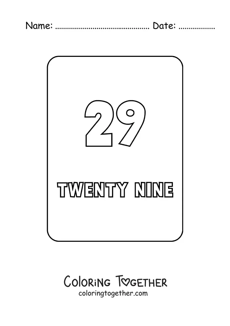 Coloring page of the number 29 in English