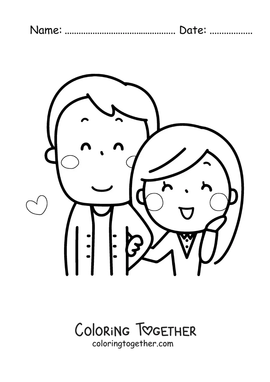 Coloring page of a couple with a tall boyfriend and a short girlfriend