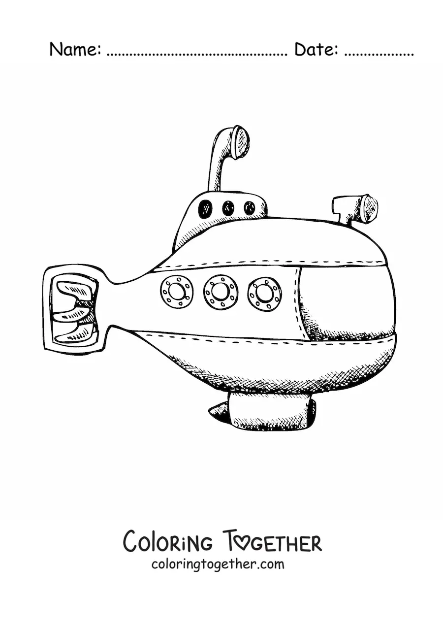 Coloring page of a spy submarine with a periscope