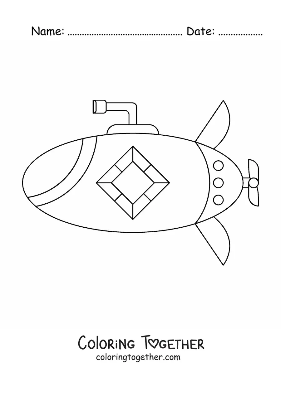 Coloring page of a spy submarine with a periscope and one window