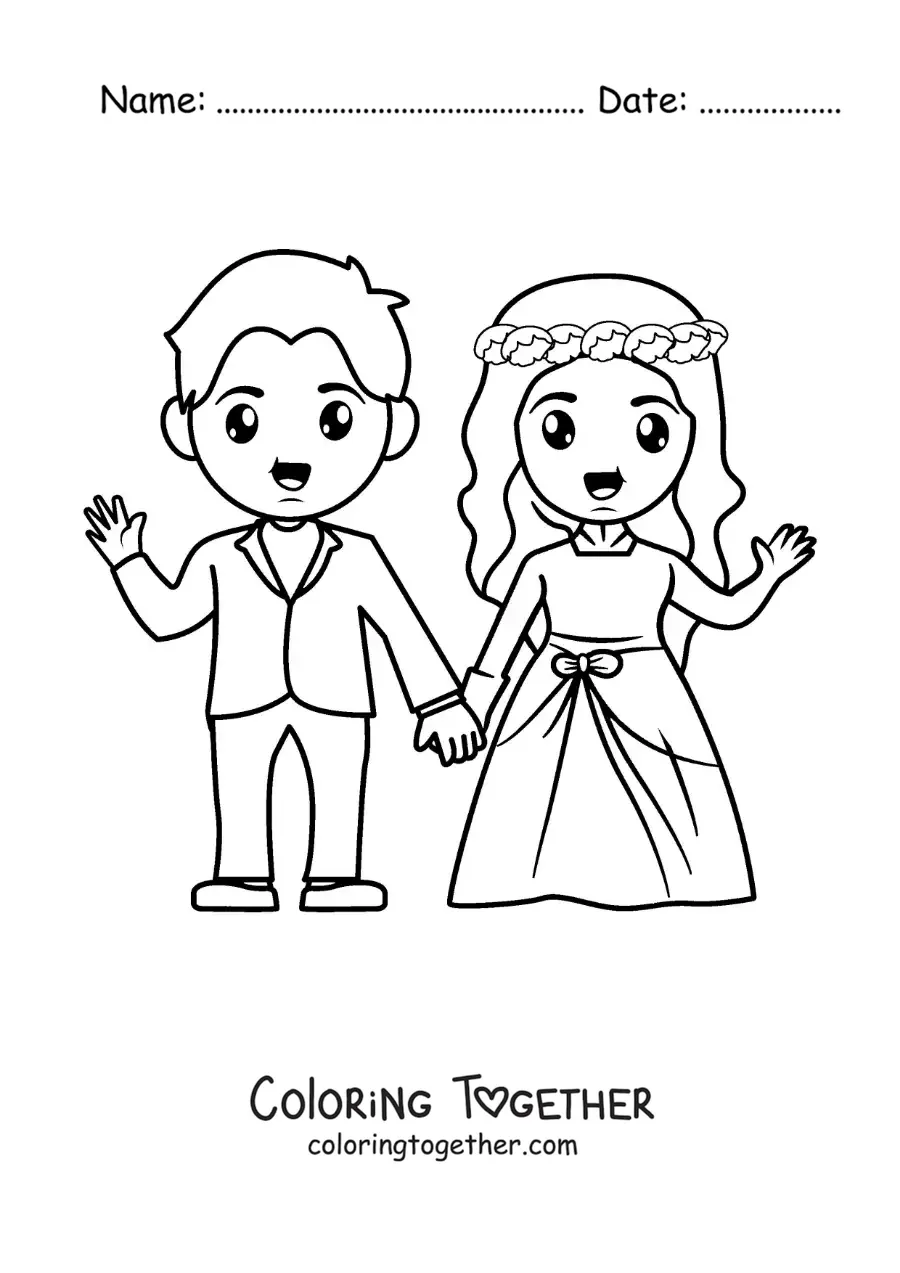 Coloring page of a couple on their wedding day
