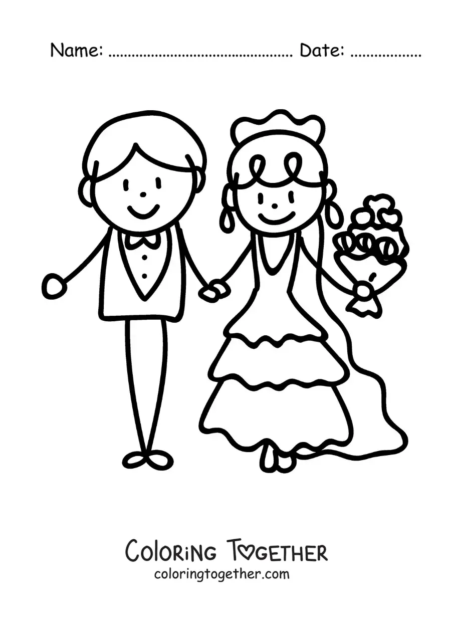 Coloring page of a cartoon wedding