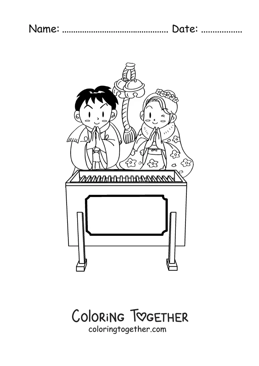 Coloring page of a traditional Japanese wedding