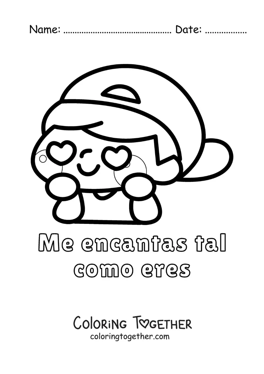 Coloring page of a boy in love and the phrase I love you just the way you are
