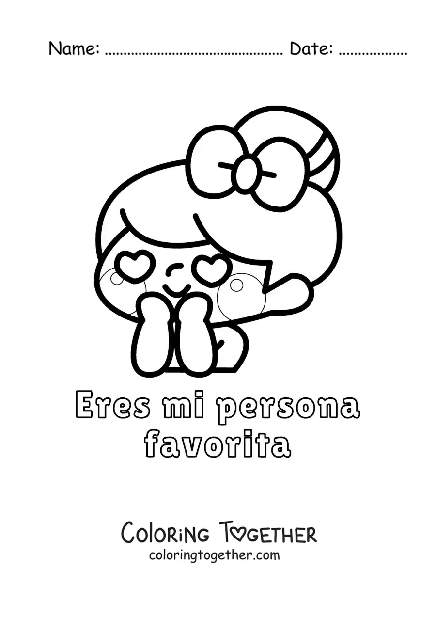 Coloring page of a boy in love and the phrase You are my favorite person